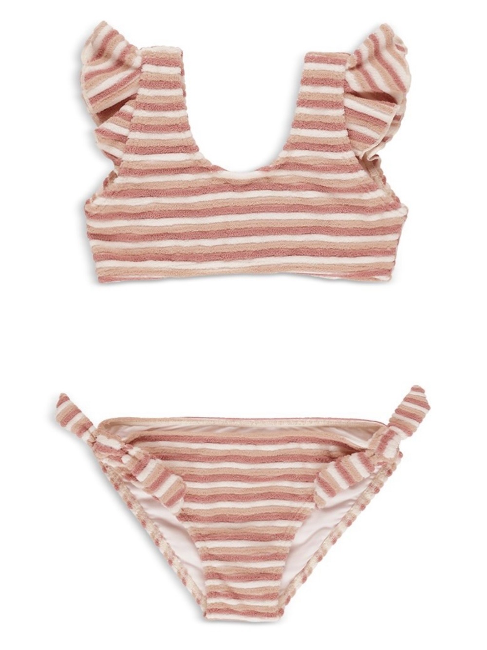 Rylee + Cru Ojai Striped Two Piece Bikini Swimsuit Terry Pink Stripe Girls 6-7Y